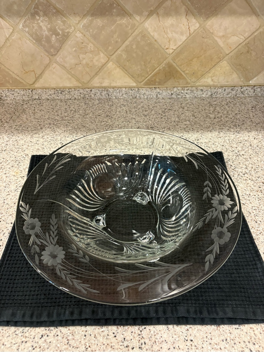 Crystal footed flared floral etched centerpiece